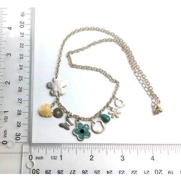Vintage Silver Tone Charm Necklace W/ Assorted Flower & Animal Pendants - Picture 3 of 4